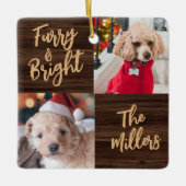 Furry & Bright Dog 2 Foto Rustige Kerstmis Keramisch Ornament (Voorkant)