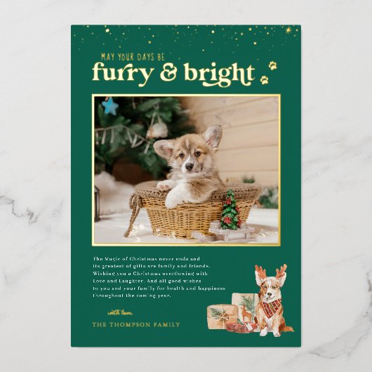 Furry & Bright | Kerstkaart voor huisdieren Folie Feestdagenkaart (Voorkant)