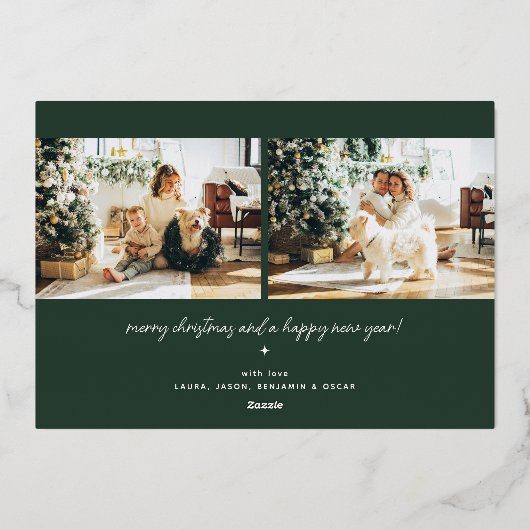 Furry & Bright Modern Dog Photo Collage Christmas Folie Feestdagenkaart (Achterkant)