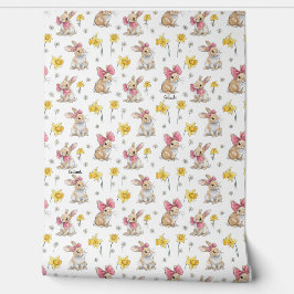 Furry Brown Bunnies Among Daffodils Behang