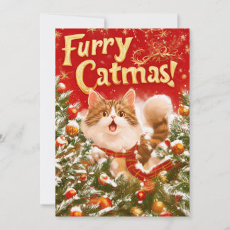 "Furry Catmas!" Carte de vœux plate pour les fêtes