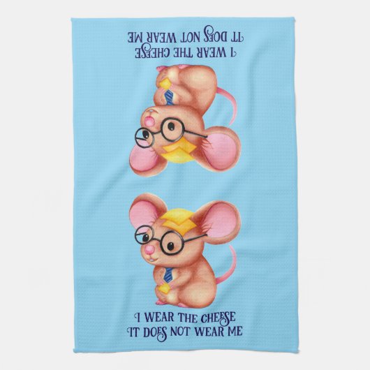 Furry Cheese Man Business Mouse Tie Glasses Nerdy Theedoek (Verticaal)