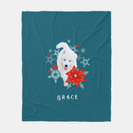 Furry Christmas Dog Samoyed gepersonaliseerd Fleece Deken
