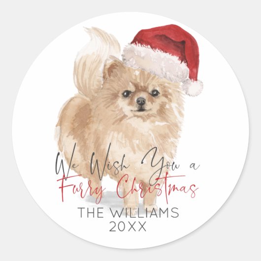 FURRY CHRISTMAS Santa Dog Persoonlijk Ronde Sticker (Voorkant)