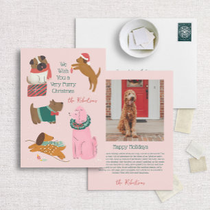 Furry Christmas unieke hond illustratie Feestdagenkaart