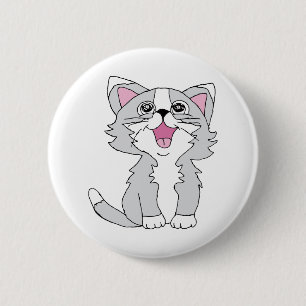 Furry Cute Cat Aesthetic Happy Cat Clipart Drawing Ronde Button 5,7 Cm