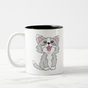 Furry Cute Cat Aesthetic Happy Cat Clipart Drawing Tweekleurige Koffiemok