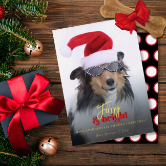 Furry en Bright Christmas Dog Foto Folie Feestdagenkaart