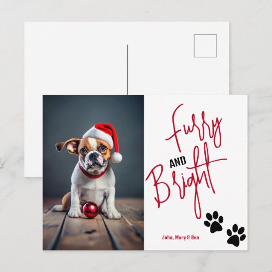Furry en Bright Pet Foto Kerstmis Rood Briefkaart (Voorkant / Achterkant)