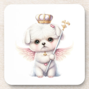 Furry Joy: Angel Wing Maltese Dog Puppy Gift Bier Onderzetter