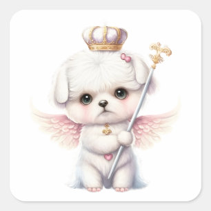 Furry Joy: Angel Wing Maltese Dog Puppy Gift Keych Vierkante Sticker