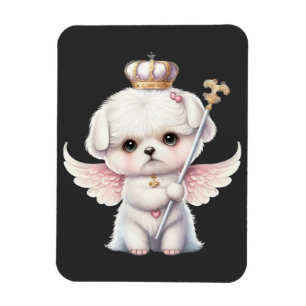 Furry Joy: Angel Wing Maltese Dog Puppy Gift Magneet