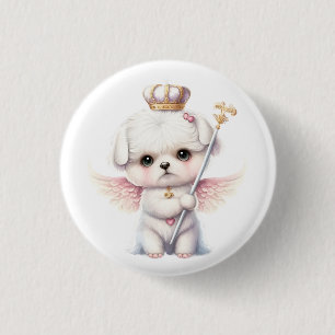 Furry Joy: Angel Wing Maltese Dog Puppy Gift Ronde Button 3,2 Cm