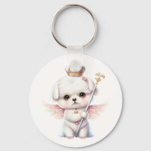 Furry Joy: Angel Wing Maltese Dog Puppy Gift Sleutelhanger