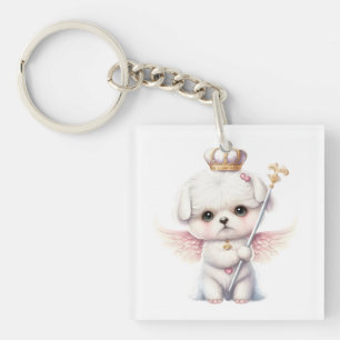Furry Joy: Angel Wing Maltese Dog Puppy Gift Sleutelhanger
