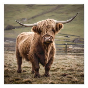 **"Furry Majesty: The Woolly Brown Highland Koe"** Foto Afdruk