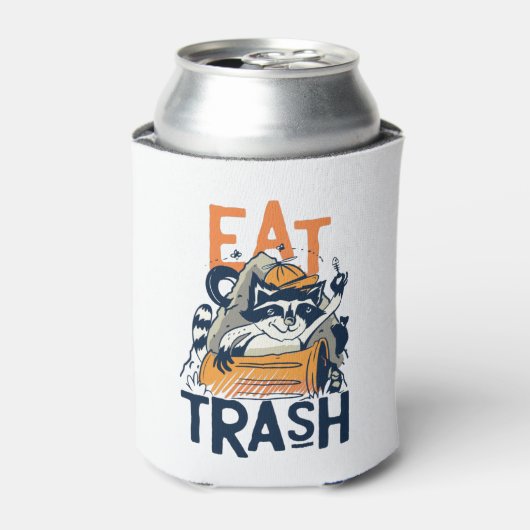 Furry Raccu met Eat Trash Text Blikjeskoeler (Blikje Voorkant)