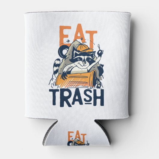 Furry Raccu met Eat Trash Text Blikjeskoeler (Voorkant)