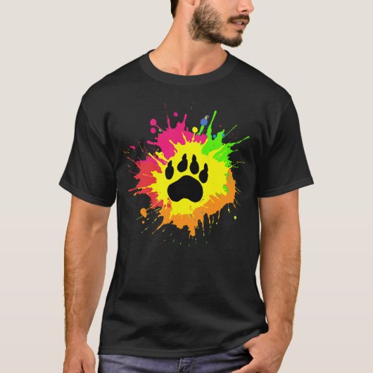 Furry Shirt Rainbow Bear Fursona Wolf Paw Print Gi (Voorkant)