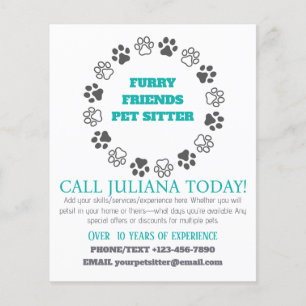 Furry Vrienden Huisdier Sitter Blue Business Flyer