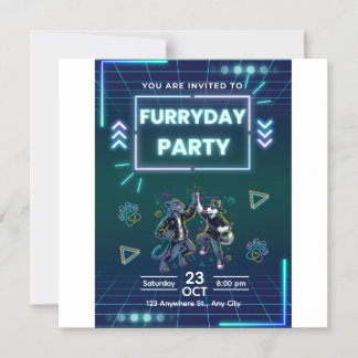 Furryday Party Uitnodiging Retro Neon