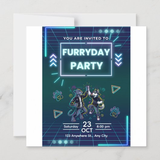 Furryday Party Uitnodiging Retro Neon (Voorkant)