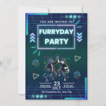 Furryday Party Uitnodiging Retro Neon