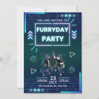 Furryday Party Uitnodiging Retro Neon