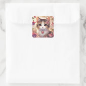 Fuschia Cat Vierkante Sticker (Tas)