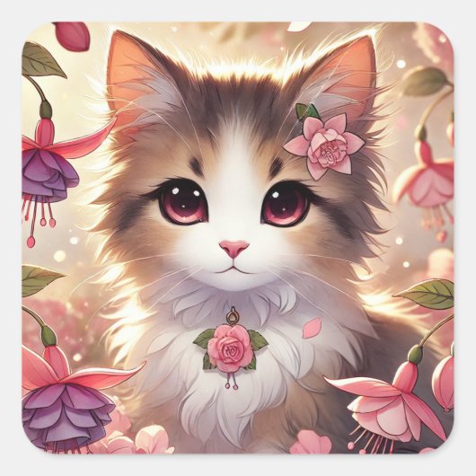 Fuschia Cat Vierkante Sticker (Voorkant)