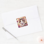 Fuschia Cat Vierkante Sticker (Envelop)