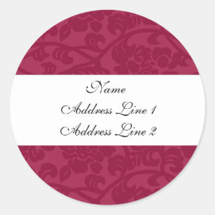 Fuschia Damask Adresetiketten Ronde Sticker