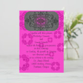 Fuschia en grijze bruiloft kaart (Staand voorkant)