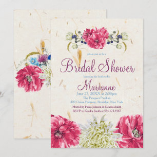 Fuschia en ivoor bloemen Bruids Douche Uitnodiging