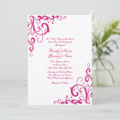 Fuschia en White Flourish Wedding Invitation Kaart (Staand voorkant)
