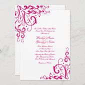 Fuschia en White Flourish Wedding Invitation Kaart (Voorkant / Achterkant)