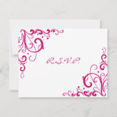Fuschia en White Flourish Wedding RSVP Kaartje (Achterkant)