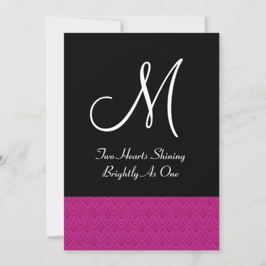Fuschia Feathered Chevron Black Wedding Monogram Kaart (Achterkant)