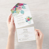 Fuschia Floral Faire-part de mariage et Réception. (Déchirure)