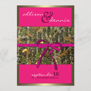 Fuschia Lavish Camo Wedding Invitations Kaart