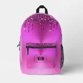 Fuschia Metallic Glitter Drip Monogrammed Bedrukte Rugzak (Voorkant)