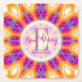 Fuschia Pink Gold Monogram Onderzetter (Voorkant)