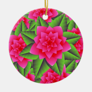 Fuschia Roze Camellias en Groene Bladeren Keramisch Ornament