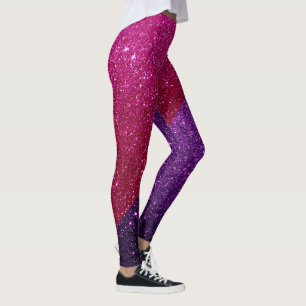 Fuschia Roze en Donkere Paarse Glitter Glam Leggin Leggings