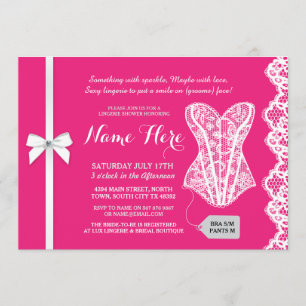 Fuschia Roze Lingerie Douche Kant Bruids Uitnodige Kaart