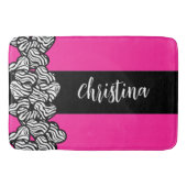 Fuschia roze zwarte witte zebra patroon hartnaam badmat (Voorkant)