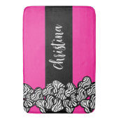 Fuschia roze zwarte witte zebra patroon hartnaam badmat (Voorkant Verticaal)