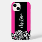Fuschia roze zwarte witte zebra patroon hartnaam Case-Mate iPhone case (Achterkant)