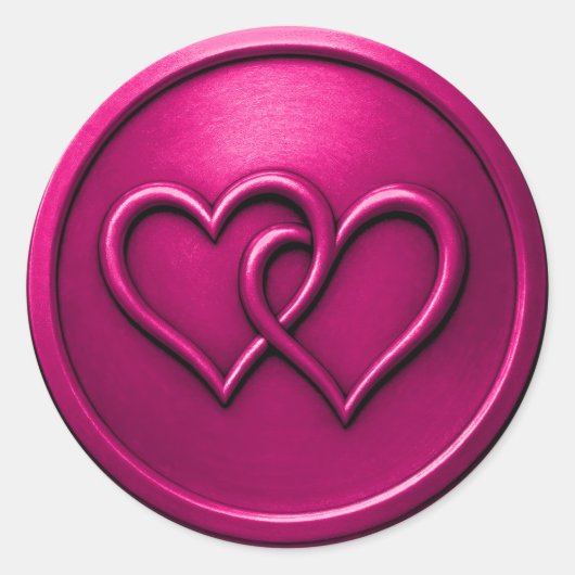 Fuschia Two Hearts Intertwined Wedding Ronde Sticker (Voorkant)