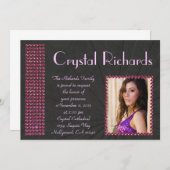 Fuscia Bling Uitnodiging (Voorkant / Achterkant)